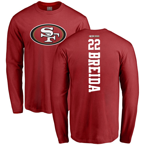 Men San Francisco 49ers Red Matt Breida Backer #22 Long Sleeve NFL T Shirt